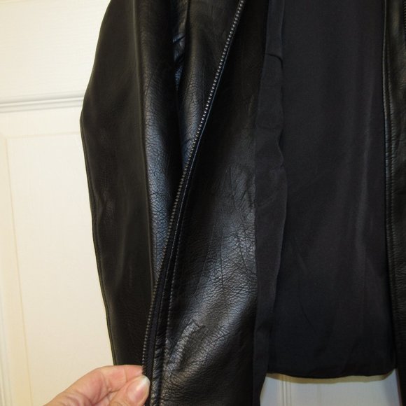 Prologue S Black Lined Faux Leather Jacket Zip Up Knit Collar - Picture 7 of 7